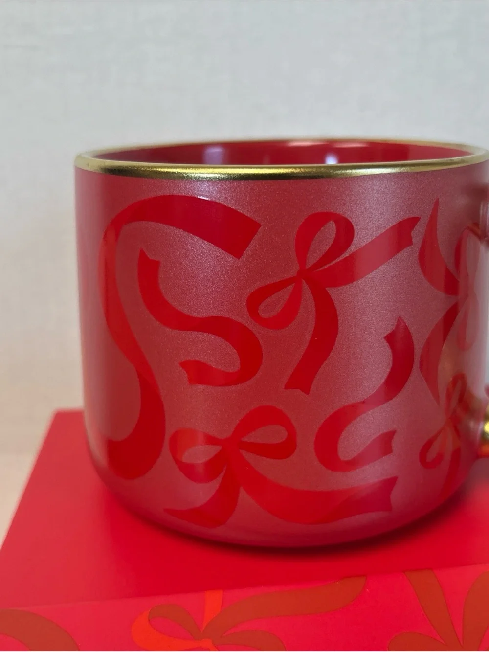 Starbucks Limited Edition Red Gold Ribbon Mug NIB Mint Condition